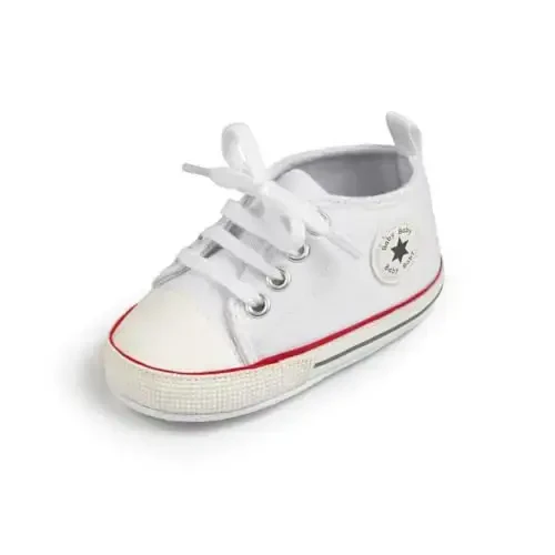 KIDSUN Unisex Baby Boy Girl Canvas Sneaker Soft Sole Infant Lace up Newborn Ankle Toddler First Walkers Crib Shoes - 6