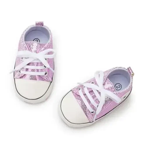 KIDSUN Unisex Baby Boy Girl Canvas Sneaker Soft Sole Infant Lace up Newborn Ankle Toddler First Walkers Crib Shoes - 5