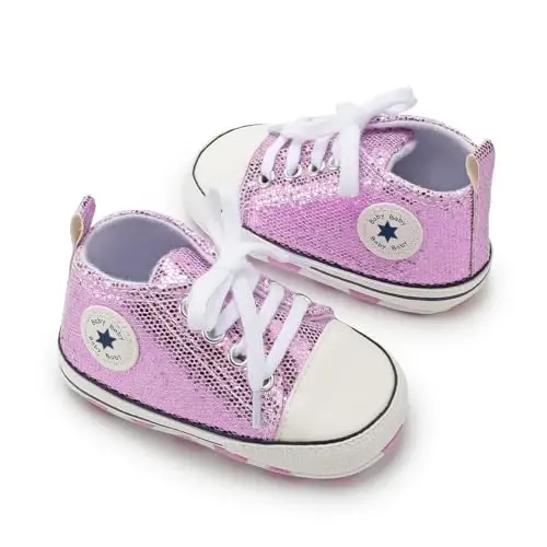 KIDSUN Unisex Baby Boy Girl Canvas Sneaker Soft Sole Infant Lace up Newborn Ankle Toddler First Walkers Crib Shoes - 3