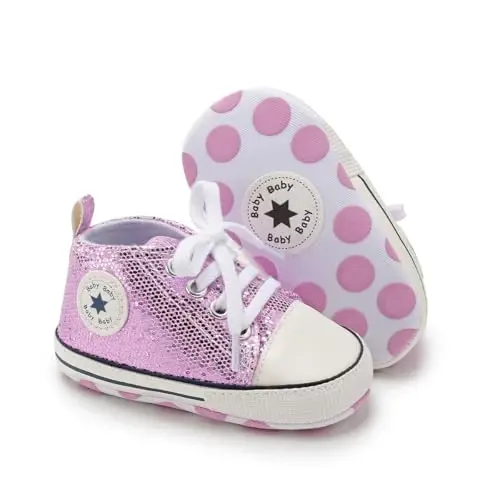 KIDSUN Unisex Baby Boy Girl Canvas Sneaker Soft Sole Infant Lace up Newborn Ankle Toddler First Walkers Crib Shoes - 1