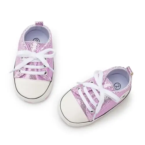 KIDSUN Unisex Baby Boy Girl Canvas Sneaker Soft Sole Infant Lace up Newborn Ankle Toddler First Walkers Crib Shoes - 5