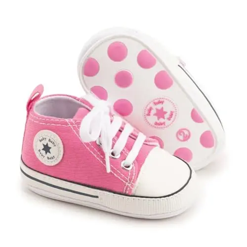 KIDSUN Unisex Baby Boy Girl Canvas Sneaker Soft Sole Infant Lace up Newborn Ankle Toddler First Walkers Crib Shoes 