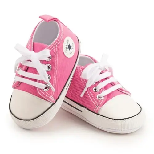 KIDSUN Unisex Baby Boy Girl Canvas Sneaker Soft Sole Infant Lace up Newborn Ankle Toddler First Walkers Crib Shoes - KIDSUN (1)