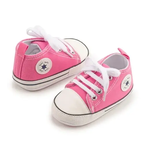 KIDSUN Unisex Baby Boy Girl Canvas Sneaker Soft Sole Infant Lace up Newborn Ankle Toddler First Walkers Crib Shoes - 3
