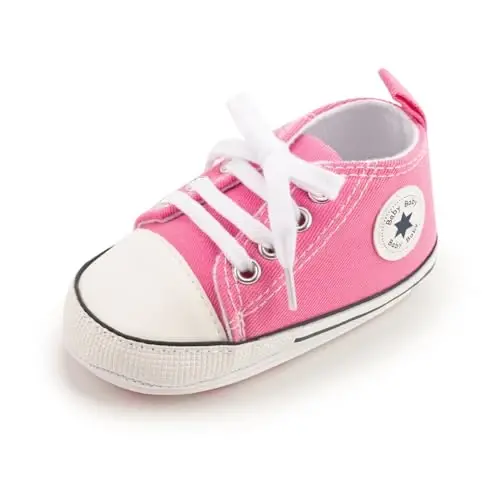 KIDSUN Unisex Baby Boy Girl Canvas Sneaker Soft Sole Infant Lace up Newborn Ankle Toddler First Walkers Crib Shoes - 6