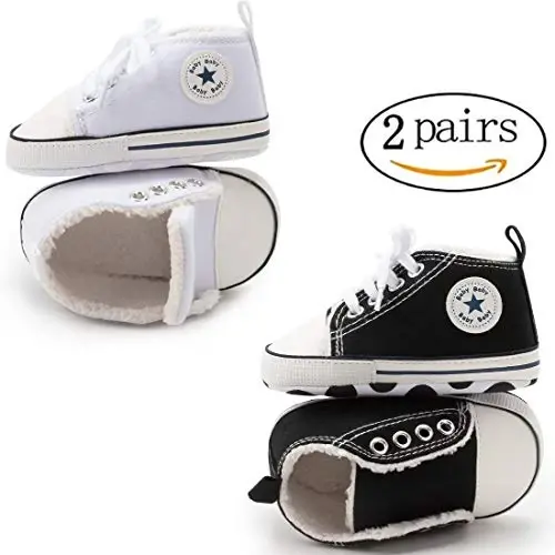 KIDSUN Unisex Baby Boys Girls High Top Sneaker Soft Anti-Slip Sole Newborn Infant First Walkers Canvas Denim Shoes - 2