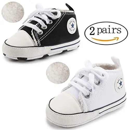 KIDSUN Unisex Baby Boys Girls High Top Sneaker Soft Anti-Slip Sole Newborn Infant First Walkers Canvas Denim Shoes - 4