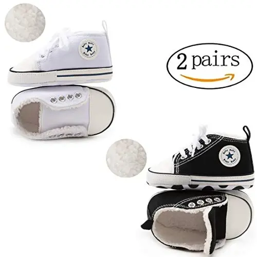 KIDSUN Unisex Baby Boys Girls High Top Sneaker Soft Anti-Slip Sole Newborn Infant First Walkers Canvas Denim Shoes - 5