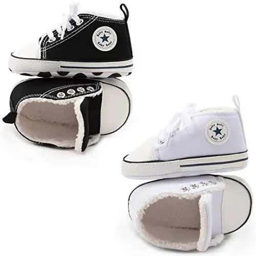 KIDSUN Unisex Baby Boys Girls High Top Sneaker Soft Anti-Slip Sole Newborn Infant First Walkers Canvas Denim Shoes - 1