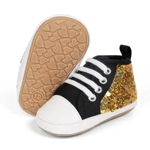 KIDSUN Unisex Baby Boys Girls High Top Sneaker Soft Anti-Slip Sole Newborn Infant First Walkers Canvas Denim Shoes - KIDSUN