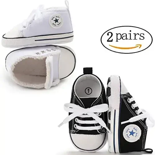 KIDSUN Unisex Baby Boys Girls High Top Sneaker Soft Anti-Slip Sole Newborn Infant First Walkers Canvas Denim Shoes - KIDSUN (1)