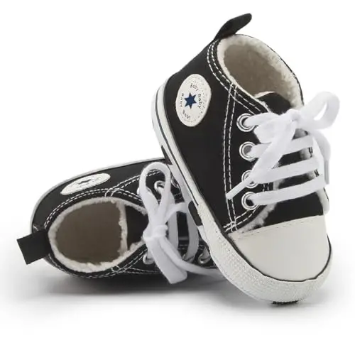 KIDSUN Unisex Baby Boys Girls High Top Sneaker Soft Anti-Slip Sole Newborn Infant First Walkers Canvas Denim Shoes - KIDSUN (1)