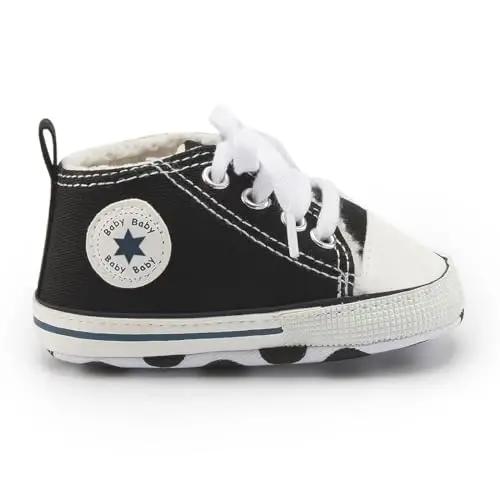 KIDSUN Tutoo Unisex Baby Boys Girls High Top Sneaker Soft Anti-Slip Sole Newborn Infant First Walkers Canvas Denim Shoes - 12