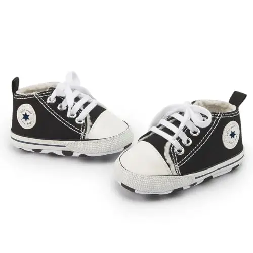 KIDSUN Tutoo Unisex Baby Boys Girls High Top Sneaker Soft Anti-Slip Sole Newborn Infant First Walkers Canvas Denim Shoes - 3