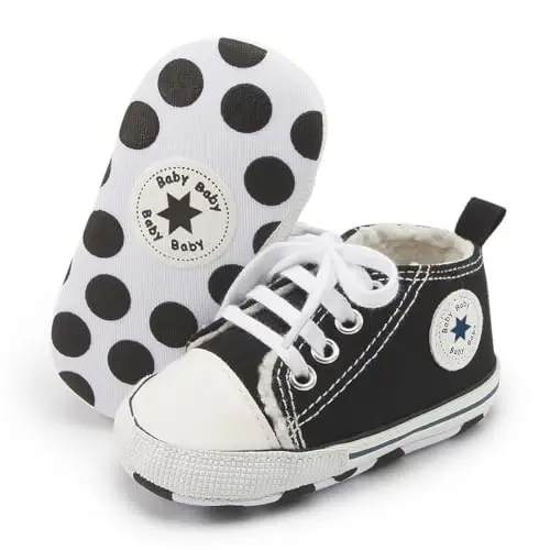 KIDSUN Unisex Bebek Erkek Kız Yüksek Top Sneaker Yumuşak Kaymaz Taban Yenidoğan Bebek İlk Adım Tuval Denim Ayakkabı 