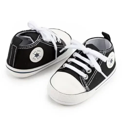 KIDSUN Unisex Baby Boys Girls High Top Sneaker Soft Anti-Slip Sole Newborn Infant First Walkers Canvas Denim Shoes - 3