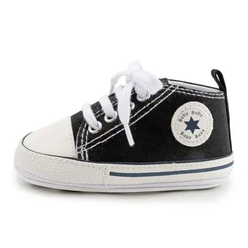 KIDSUN Unisex Baby Boys Girls High Top Sneaker Soft Anti-Slip Sole Newborn Infant First Walkers Canvas Denim Shoes - 6