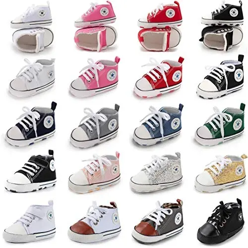 KIDSUN Unisex Baby Boys Girls High Top Sneaker Soft Anti-Slip Sole Newborn Infant First Walkers Canvas Denim Shoes - 2