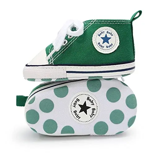 KIDSUN Unisex Baby Boys Girls High Top Sneaker Soft Anti-Slip Sole Newborn Infant First Walkers Canvas Denim Shoes - 4