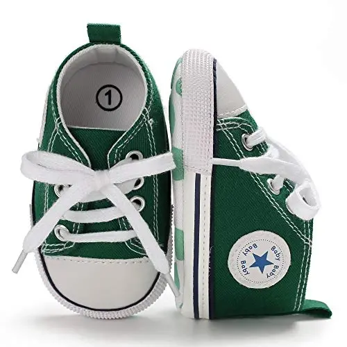 KIDSUN Unisex Baby Boys Girls High Top Sneaker Soft Anti-Slip Sole Newborn Infant First Walkers Canvas Denim Shoes - 5