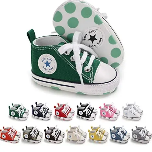 KIDSUN Unisex Baby Boys Girls High Top Sneaker Soft Anti-Slip Sole Newborn Infant First Walkers Canvas Denim Shoes - 1