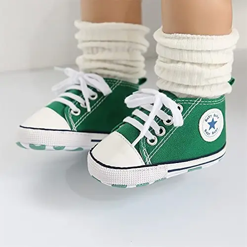 KIDSUN Unisex Baby Boys Girls High Top Sneaker Soft Anti-Slip Sole Newborn Infant First Walkers Canvas Denim Shoes - 3