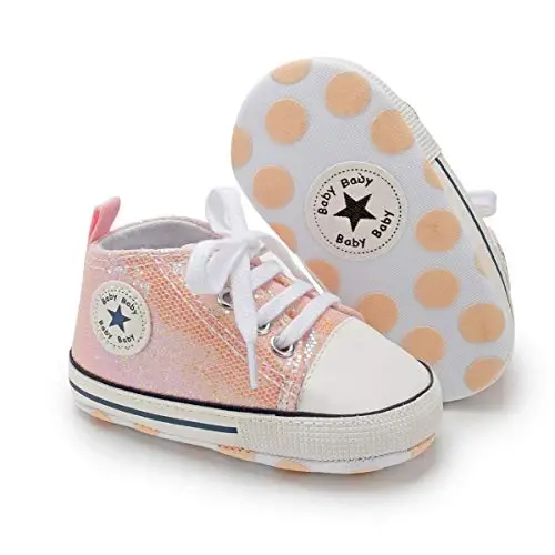 KIDSUN Unisex Baby Boys Girls High Top Sneaker Soft Anti-Slip Sole Newborn Infant First Walkers Canvas Denim Shoes - 1