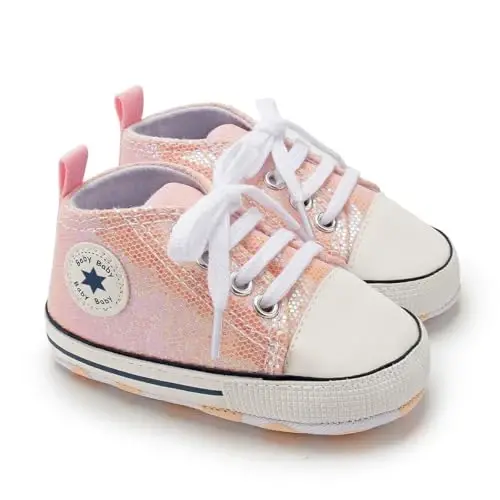 KIDSUN Unisex Baby Boys Girls High Top Sneaker Soft Anti-Slip Sole Newborn Infant First Walkers Canvas Denim Shoes - 5