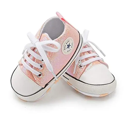 KIDSUN Unisex Baby Boys Girls High Top Sneaker Soft Anti-Slip Sole Newborn Infant First Walkers Canvas Denim Shoes - 2