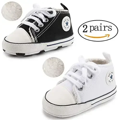 KIDSUN Unisex Baby Boys Girls High Top Sneaker Soft Anti-Slip Sole Newborn Infant First Walkers Canvas Denim Shoes - 4