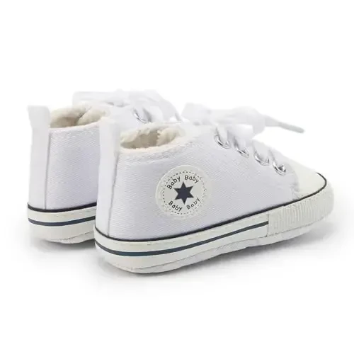 KIDSUN Unisex Baby Boy Girl Canvas Sneaker Soft Sole Infant Lace up Newborn Ankle Toddler First Walkers Crib Shoes - 4