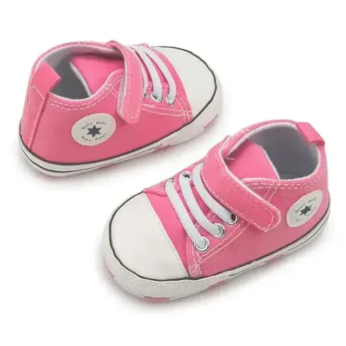 KIDSUN Unisex Baby Boy Girl Canvas Sneaker Soft Sole Infant Lace up Newborn Ankle Toddler First Walkers Crib Shoes - 3