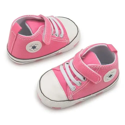 KIDSUN Unisex Baby Boy Girl Canvas Sneaker Soft Sole Infant Lace up Newborn Ankle Toddler First Walkers Crib Shoes - 3