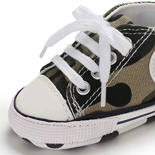 KIDSUN Unisex Baby Boy Girl Canvas Sneaker Soft Sole Infant Lace up Newborn Ankle Toddler First Walkers Crib Shoes - 3