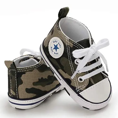 KIDSUN Unisex Baby Boy Girl Canvas Sneaker Soft Sole Infant Lace up Newborn Ankle Toddler First Walkers Crib Shoes - 5
