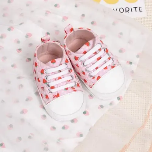 KIDSUN Unisex Baby Boy Girl Canvas Sneaker Soft Sole Infant Lace up Newborn Ankle Toddler First Walkers Crib Shoes - 3