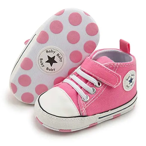 KIDSUN Unisex Baby Boy Girl Canvas Sneaker Soft Sole Infant Lace up Newborn Ankle Toddler First Walkers Crib Shoes 