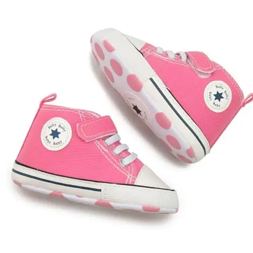 KIDSUN Unisex Baby Boy Girl Canvas Sneaker Soft Sole Infant Lace up Newborn Ankle Toddler First Walkers Crib Shoes - 2