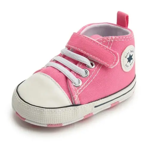 KIDSUN Unisex Baby Boy Girl Canvas Sneaker Soft Sole Infant Lace up Newborn Ankle Toddler First Walkers Crib Shoes - 6