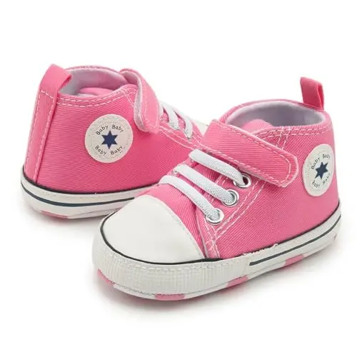 KIDSUN Unisex Baby Boy Girl Canvas Sneaker Soft Sole Infant Lace up Newborn Ankle Toddler First Walkers Crib Shoes - 4