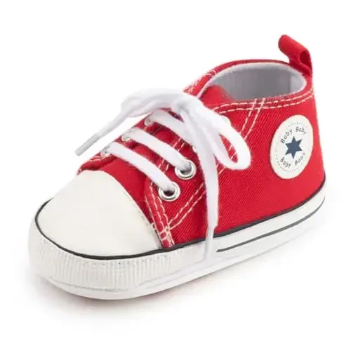 KIDSUN Unisex chaqaloq bolalar qizlar yuqori top krossovkalar yumshoq sirpanishga qarshi taglik yangi tug'ilgan chaqaloqlar birinchi yuruvchilar tuval denim poyabzal - 5