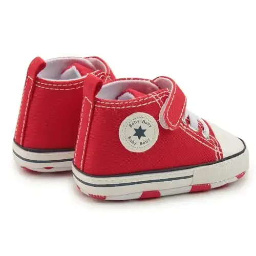 KIDSUN Unisex Chaqaloq O'g'il Qiz Kanvas Krossovkalar Yumshoq Taglik Chaqaloq Poyafzallari Yangi Tug'ilgan Oyoq Bilagi Toddler Birinchi Yuruvchilar Beshik Poyafzallari - 6