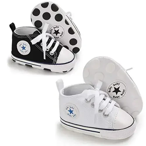 KIDSUN Unisex chaqaloq o'g'il qizlar uchun yuqori top krossovkalar Yumshoq sirpanishga qarshi taglik Yangi tug'ilgan chaqaloqlar Birinchi qadamlar Tuval Jinsi shimlar poyabzali - 5