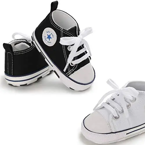 KIDSUN Unisex chaqaloq o'g'il qizlar uchun yuqori top krossovkalar Yumshoq sirpanishga qarshi taglik Yangi tug'ilgan chaqaloqlar Birinchi qadamlar Tuval Jinsi shimlar poyabzali - 9
