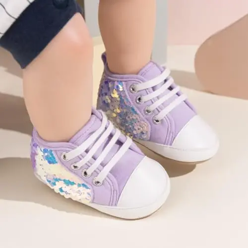 KIDSUN Unisex Chaqaloq O'g'il Qizlar Yuqori Top Krossovkalar Yumshoq Sirpanishga Qarshi Taglik Yangi Tug'ilgan Chaqaloq Birinchi Yuruvchilar Tuval Jinsi Shim Oyoq Kiyimlari - 2