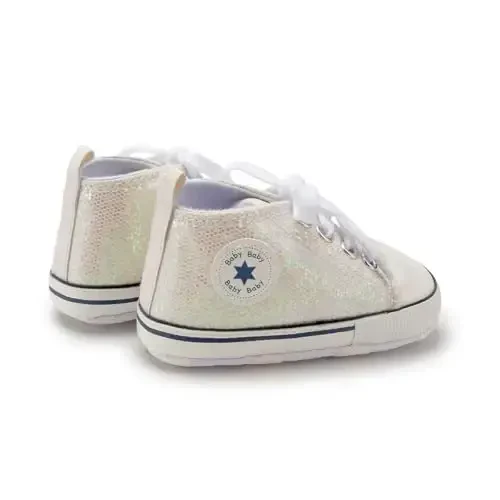 KIDSUN Unisex chaqaloq o'g'il qizlar yuqori top krossovkalar yumshoq sirpanishga qarshi taglik yangi tug'ilgan chaqaloqlar birinchi qadam tashuvchilar kanvas denim poyabzal - 3