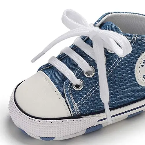 KIDSUN Unisex Chaqaloq O'g'il Qizlar Yuqori Top Krossovkalar Yumshoq Sirpanishga qarshi Taglik Yangi tug'ilgan chaqaloqlar Birinchi yuruvchilar Kanvas Denim poyabzal - 3