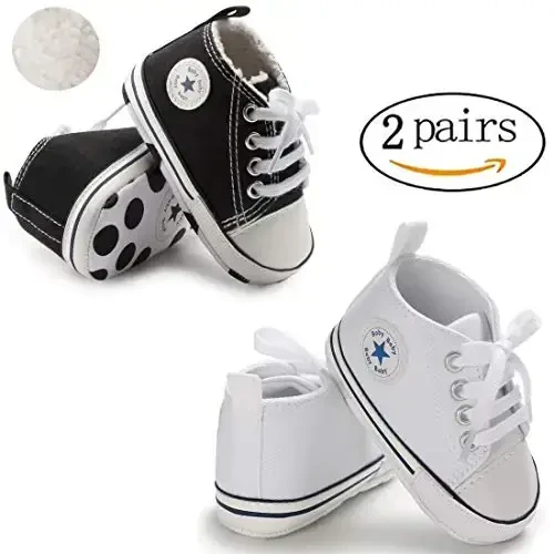 KIDSUN Unisex Chaqaloq O'g'il Qizlar Yuqori Top Krossovkalar Yumshoq Sirpanishga qarshi Taglik Yangi tug'ilgan chaqaloqlar Birinchi yuruvchilar Tuval Denim Poyafzal - 3