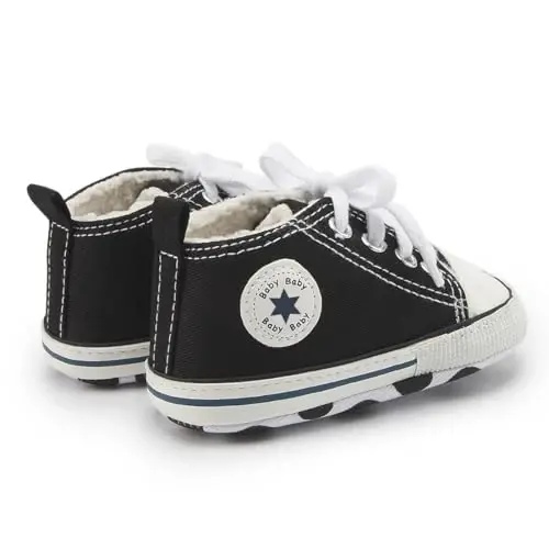 KIDSUN Unisex Chaqaloq O'g'il Qizlar Yuqori Top Krossovkalar Yumshoq Sirpanishga Qarshi Taglik Yangi Tug'ilgan Go'dak Birinchi Yuruvchilar Kanvas Denim Poyabzal - 4