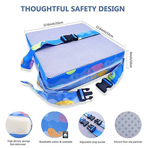 KIDUN Toddler Booster Seat for Dining Table, Upgrade 4 inch Heightening Cushion for Kids Chair, Adjustable, Heightening Booster Seat Pad for Boy/Girl, Toddler Booster Cushion (Buckle/Blue) - 33